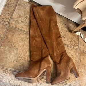 Knee High Brown Suede Booted Heels